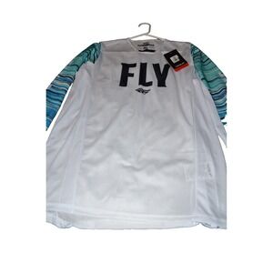Fly Racing Jersey Mens XL Long Sleeve Motocross Kinetic  White Blue Mint Shirt